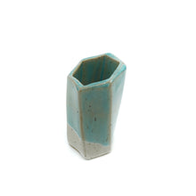 Short Hexagon Tube Vase 069 - Sea Foam Green White Glaze