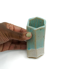 Short Hexagon Tube Vase 069 - Sea Foam Green White Glaze