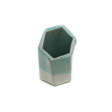 Short Hexagon Tube Vase 070 - Sea Foam Green White Glaze