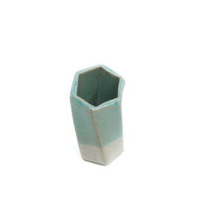 Short Hexagon Tube Vase 071 - Sea Foam Green White Glaze