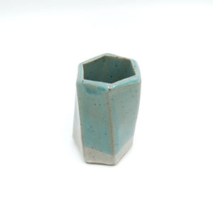 Short Hexagon Tube Vase 071 - Sea Foam Green White Glaze