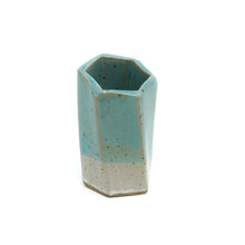 Short Hexagon Tube Vase 073 - Sea Foam Green White Glaze