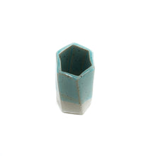 Short Hexagon Tube Vase 073 - Sea Foam Green White Glaze