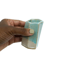 Short Hexagon Tube Vase 073 - Sea Foam Green White Glaze