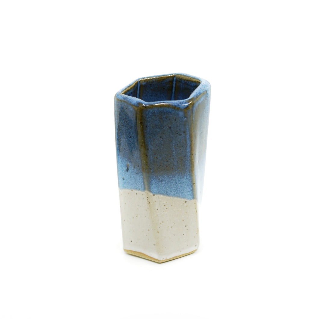Short Hexagon Tube Vase 076 - Blue and White