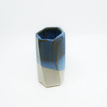 Short Hexagon Tube Vase 076 - Blue and White