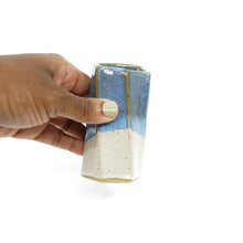 Short Hexagon Tube Vase 076 - Blue and White