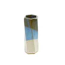 Medium Hexagon Tube Vase 077 - Blue and White Glaze