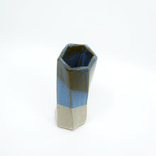 Medium Hexagon Tube Vase 077 - Blue and White Glaze