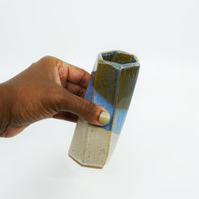 Medium Hexagon Tube Vase 077 - Blue and White Glaze