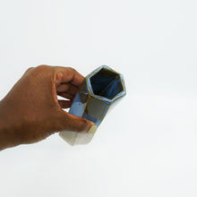 Medium Hexagon Tube Vase 077 - Blue and White Glaze