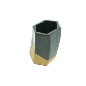 X-Short Hexagon Tube Vase 089 - Matte Black Glaze