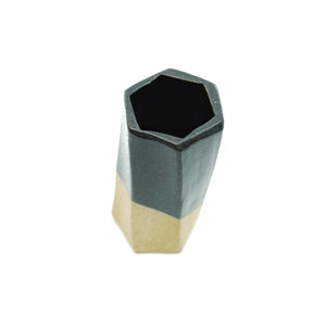 Medium Hexagon Tube Vase 092 - Matte Black Glaze