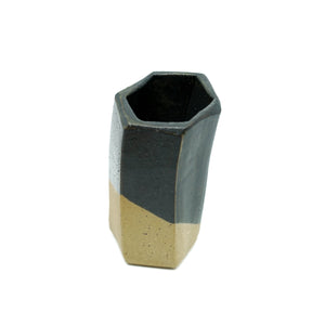 Short Hexagon Tube Vase 094 - Matte Black Glaze