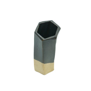 Medium Hexagon Tube Vase 098 - Matte Black Glaze