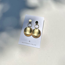 Kallie - Modern and Organic Square with Textured Circle - Raw Brass Dangle Earrings
