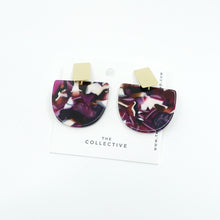 Iris Retro Purple Resin w/Wide Matte Gold Bar Studs Earrings