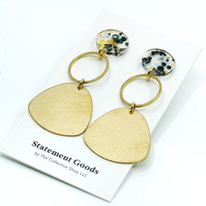 Jemma - Brass and Black and Gold Glitter Resin Earrings