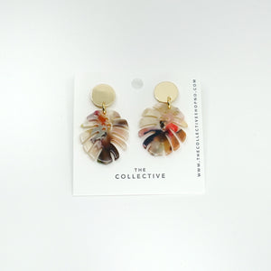 Lilia Multi-Colored Monstera Resin and Gold Earrings