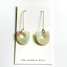 London with Circular Cutout - Multi-Colored Modern Porcelain and Gold Plated Earrings