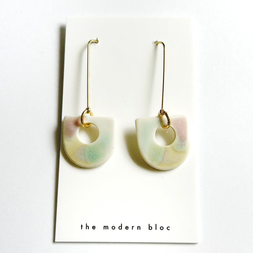 London with Circular Cutout - Multi-Colored Modern Porcelain and Gold Plated Earrings