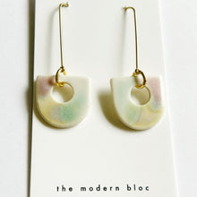 London with Circular Cutout - Multi-Colored Modern Porcelain and Gold Plated Earrings
