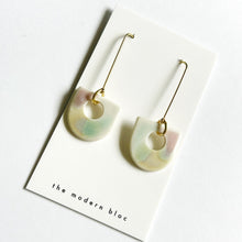 London with Circular Cutout - Multi-Colored Modern Porcelain and Gold Plated Earrings