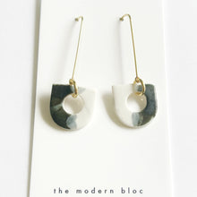 London with Circular Cutout - Black/White Modern Porcelain and Gold Plated Earrings