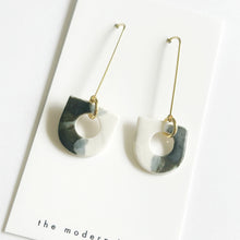 London with Circular Cutout - Black/White Modern Porcelain and Gold Plated Earrings