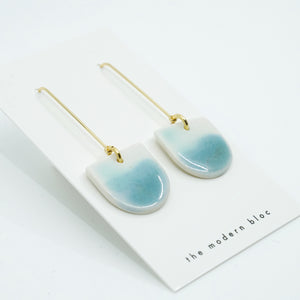 London - Modern Double Glazed Porcelain and Gold Plated Hook Earrings - Aqua Glass/Blue