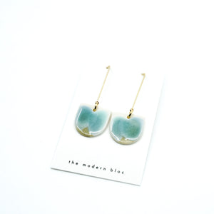 London - Modern Multi-Colored Glazed Porcelain and Gold Plated Hook Earrings - Brown/Blue/Blue-Green