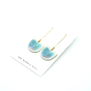London - Modern Multi-Colored Glazed Porcelain and Gold Plated Hook Earrings - Pink/Aqua/Blue-Green