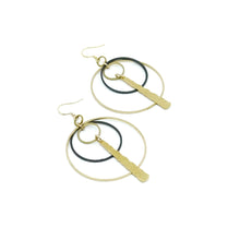 Nicole Double Hoops Earrings with Textured Long Charm - Raw Brass Dangle Earrings