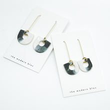 London with Circular Cutout - Black/White Modern Porcelain and Gold Plated Earrings