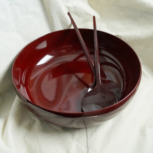 Japanese Burgundy Lacquerware Serving Dish and Bowls