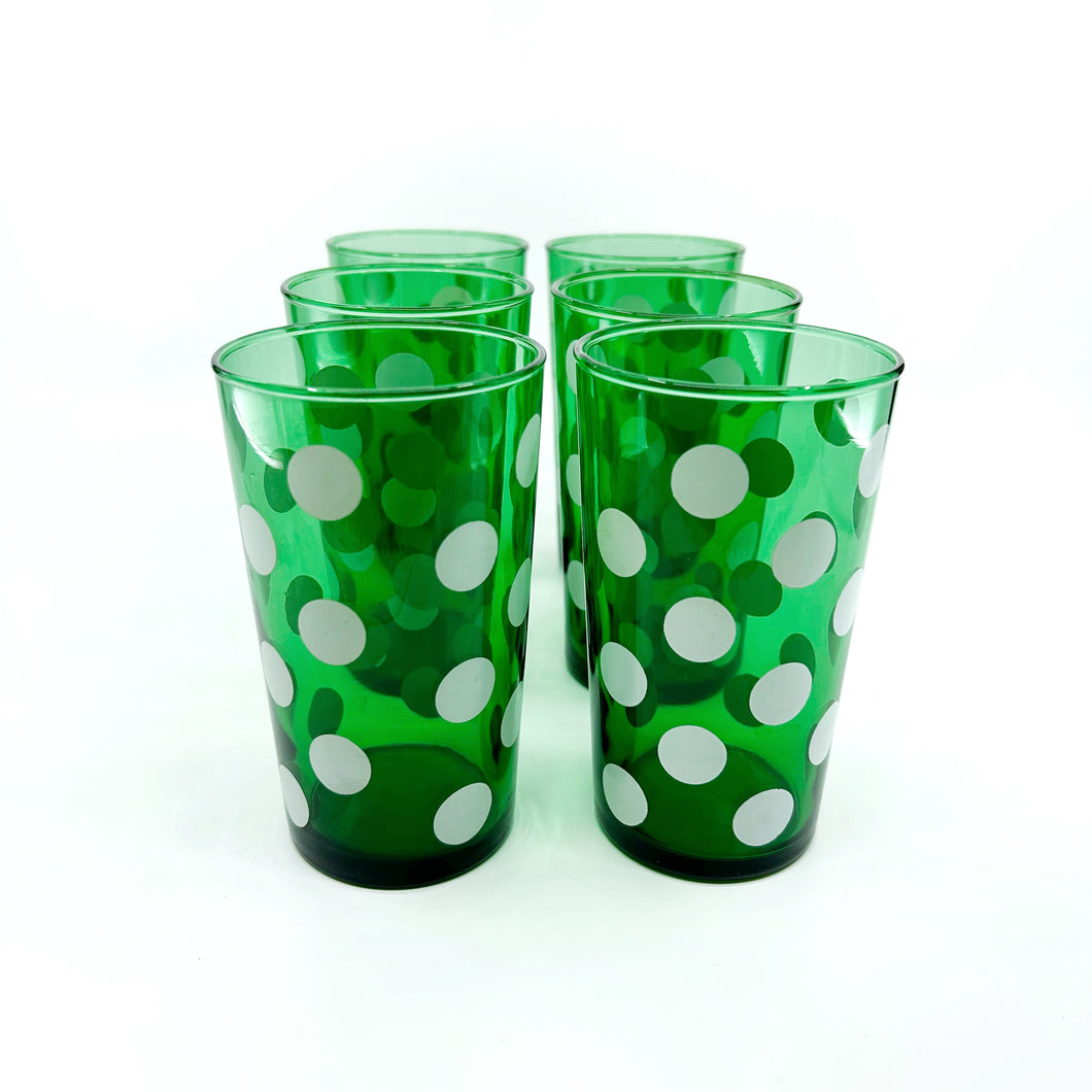 Set of 6 - Vintage Green Drinkware with White Dots
