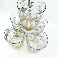 Set of 5 - Vintage Gold Foil Leaf Glassware