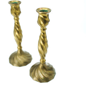 Vintage Swirl Brass Candlesticks Holders - Set of 2