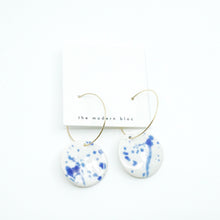 Camden - Blue Splatter Modern Circle Porcelain Hoop Earrings