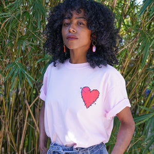 Red Voodoo Heart on Pink T-Shirt