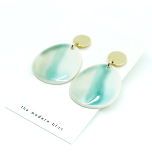 Zuri - Modern Circle Porcelain Hoop Earrings - Sea Glass/Green