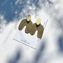 Naomi Modern Brass Earrings with Textured Oval Matte Gold Studs