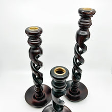 Set of 3 Vintage Wooden Twist Candlestick Holders