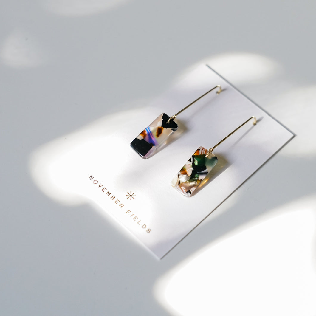 Ada - Gold and Rectangular Resin Dangle Earrings
