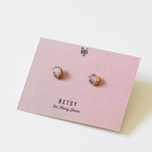 Small Silver Opal Oval Studs by Betsy Lopez
