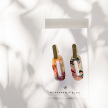Billie - Multi-Colored Oval Resin w/ Gold Plated Bar Studs Earrings