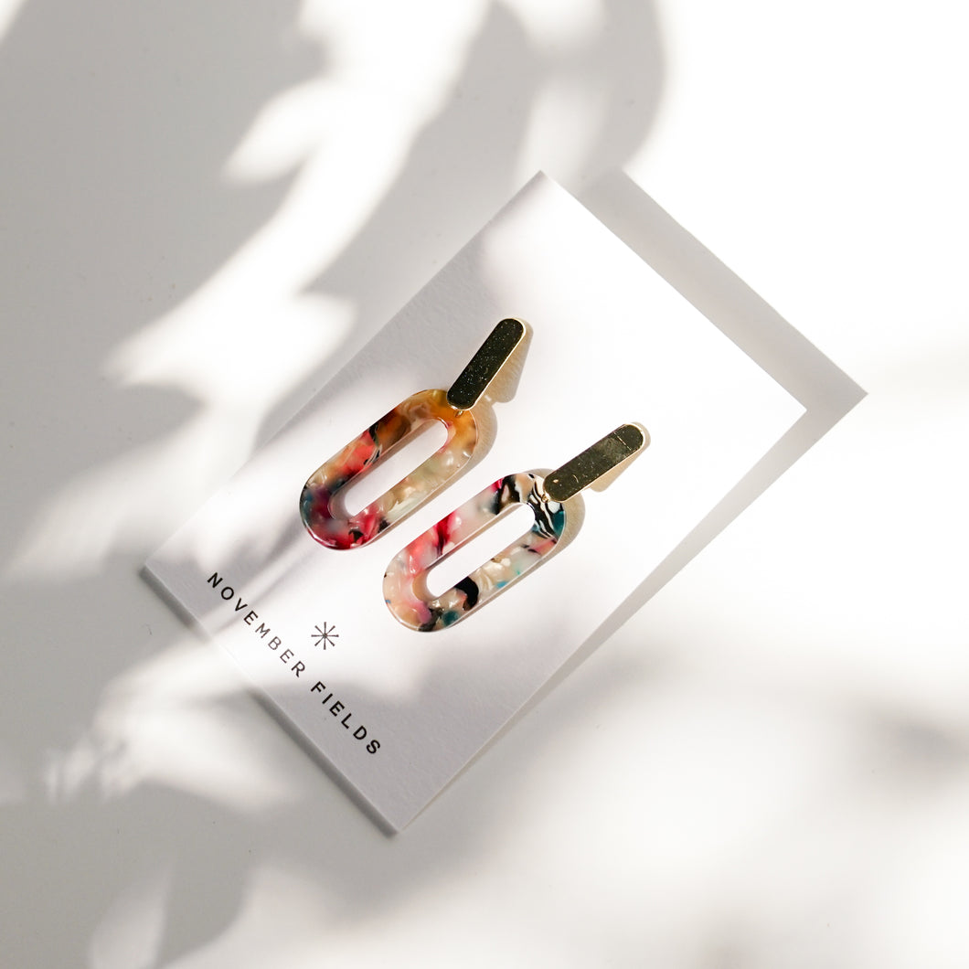 Billie - Multi-Colored Oval Resin w/ Gold Plated Bar Studs Earrings