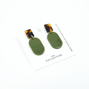 Dot - Dark Tortoise and Olive Green Earrings