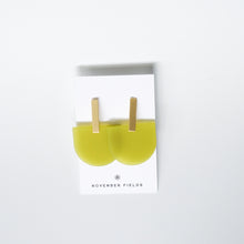 Iris Bright Green Acetate w/Matte Gold Bar Studs Earrings