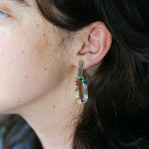 Billie - Multi-Colored Oval Resin w/ Gold Plated Bar Studs Earrings